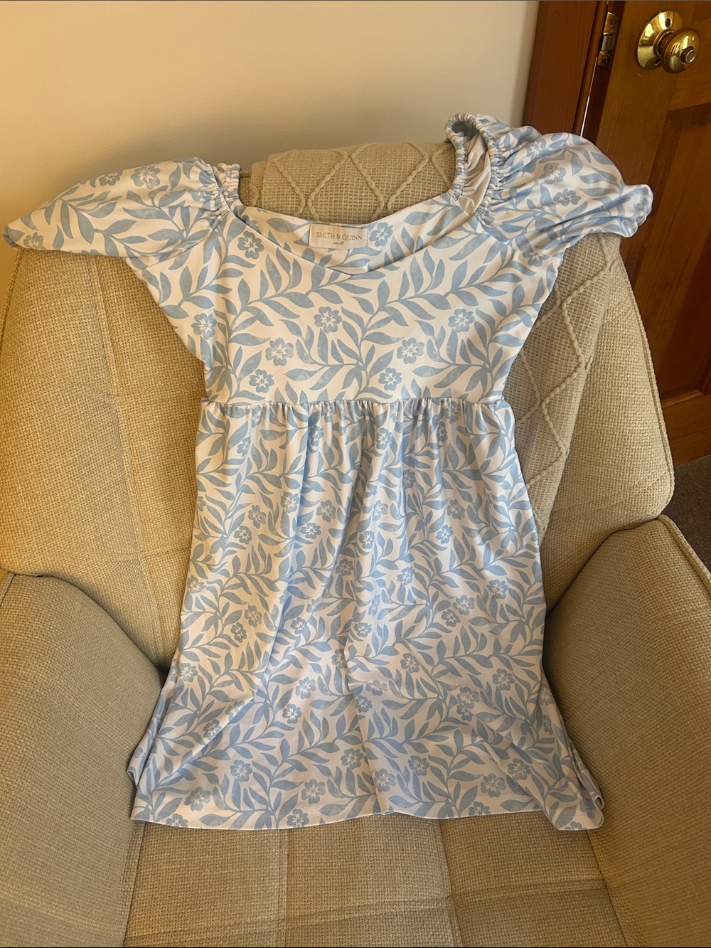 Girls' Light Blue Floral Cotton Dress